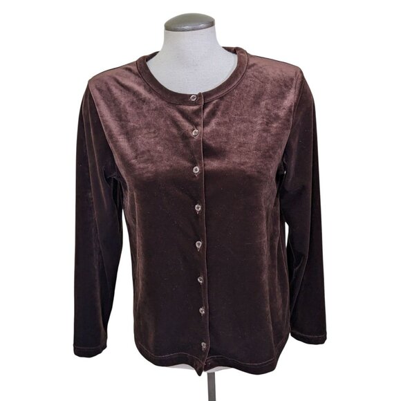 Route 66 Y2K Velour Velvet Button Up Top Shirt Size Medium Dark Chocolate Brown - Picture 1 of 5